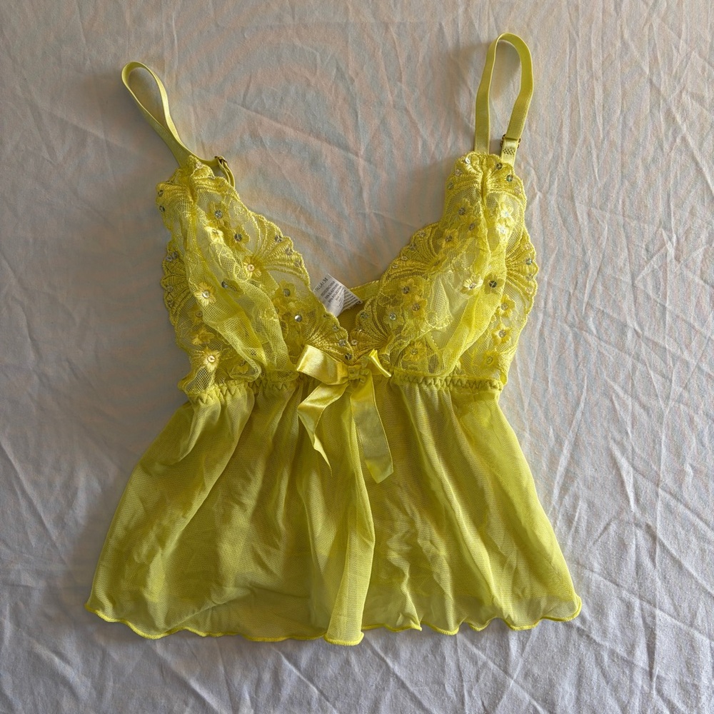 Chartreuse Floral Lace Babydoll Nightie Camisole